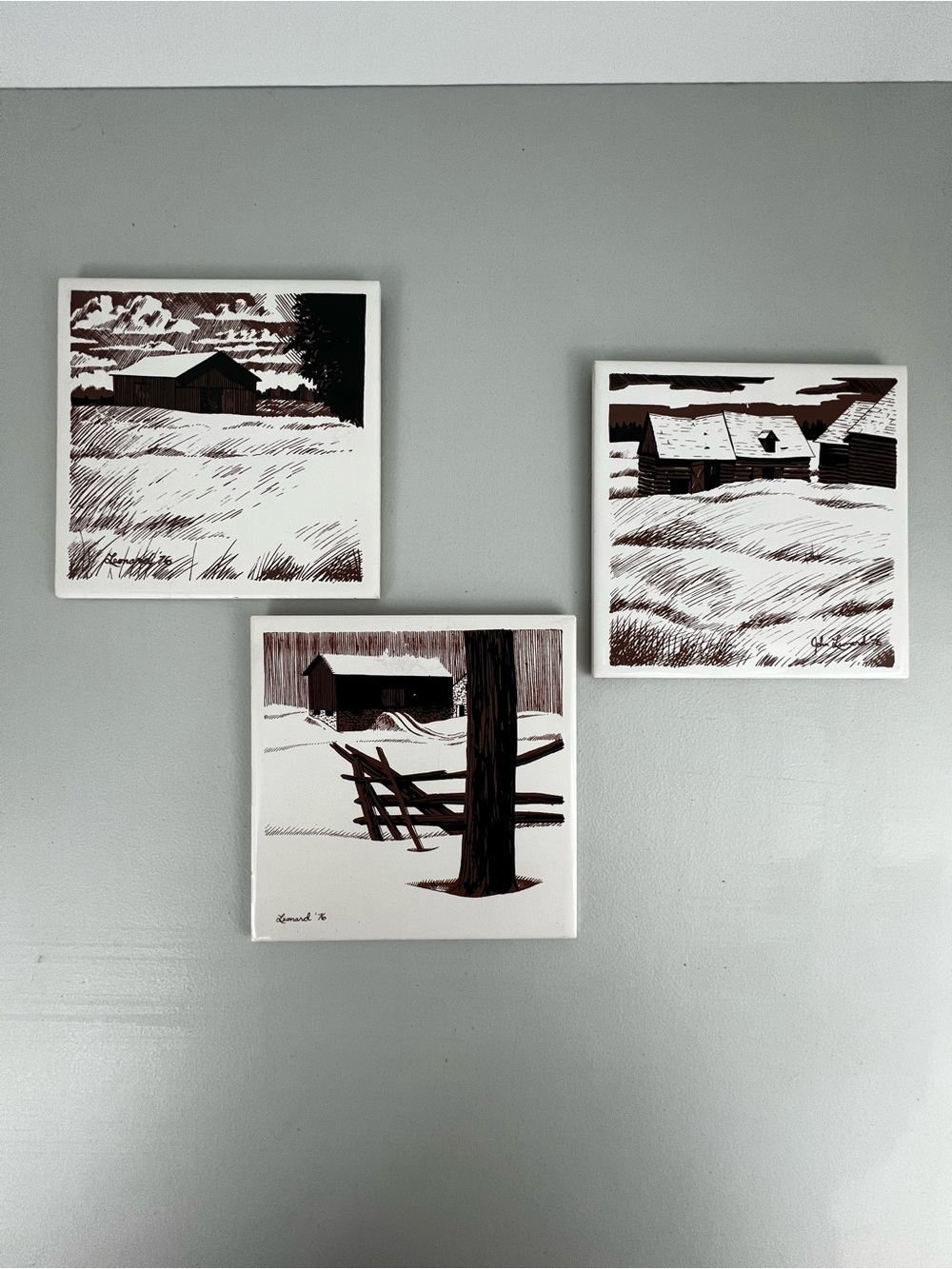 Vtg John Leonard Canadiana Series Ceramic Art Tiles Set of 3 Limited Edition